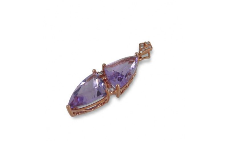 14K Rose Gold Amethyst With Diamond Pendant