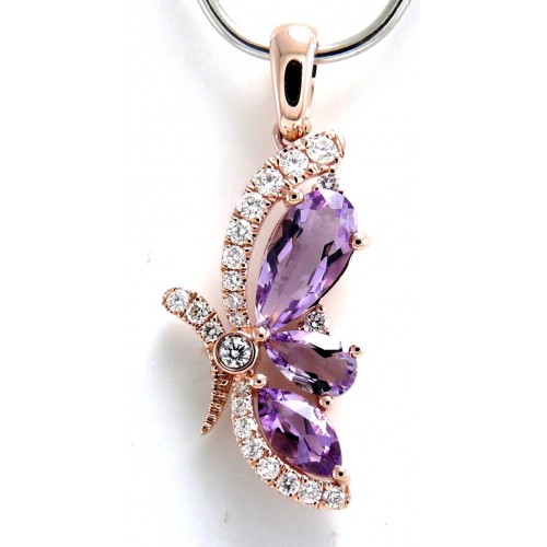 14K Rose Gold Amethyst With Diamond Pendant