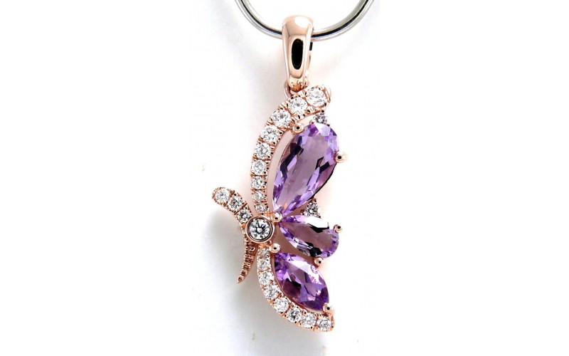 14K Rose Gold Amethyst With Diamond Pendant