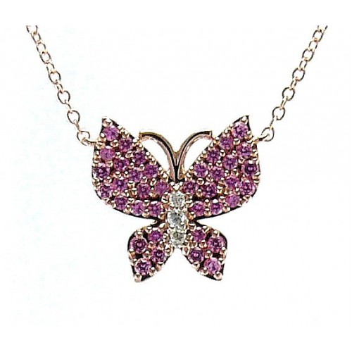 14K Rose Gold Pink Sapphire & Diamond Pendant With Chain