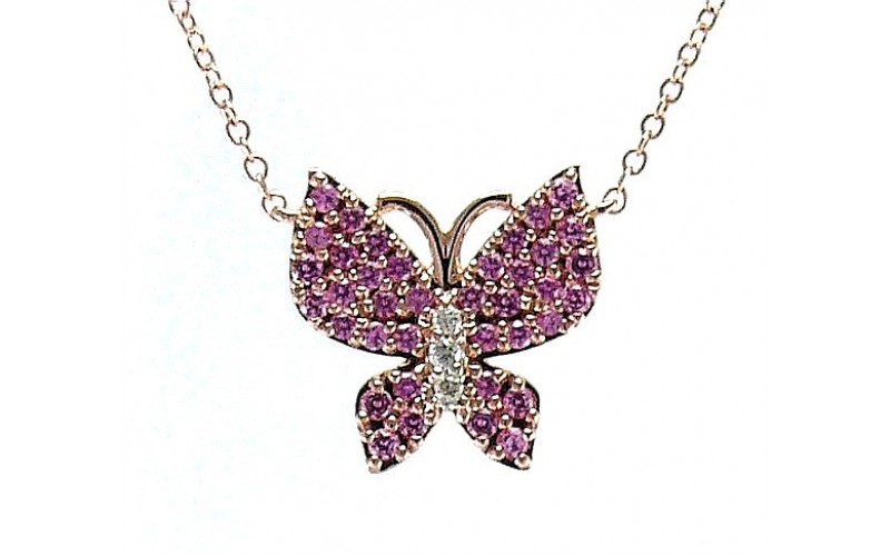 14K Rose Gold Pink Sapphire & Diamond Pendant With Chain