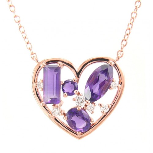 14K Rose Gold Amethyst With Diamond Necklace