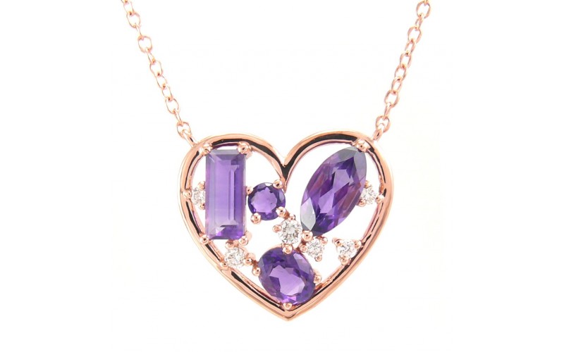 14K Rose Gold Amethyst With Diamond Necklace