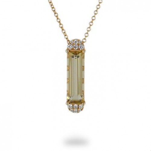 14K Yellow Gold Cirtine & Diamond Pendant With Chain