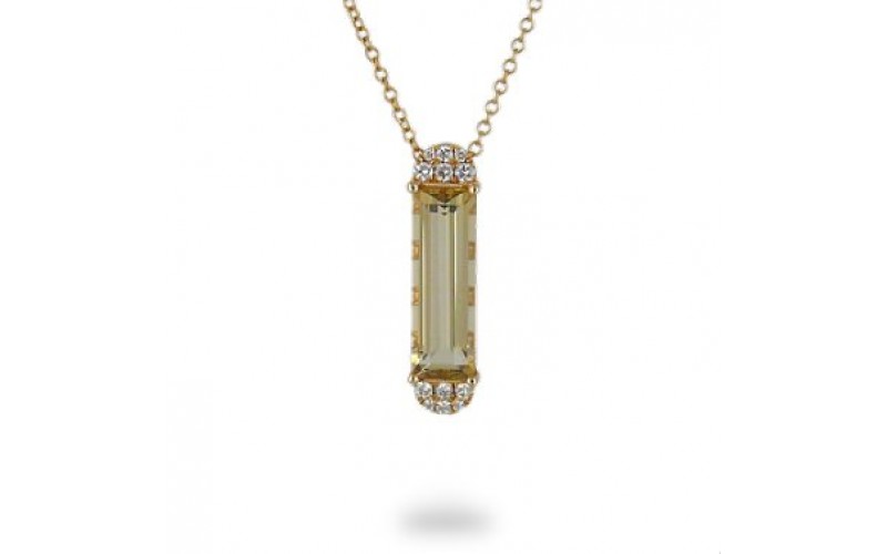 14K Yellow Gold Cirtine & Diamond Pendant With Chain