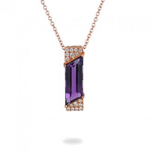 14K Rose Gold Amethyst With Diamond Necklace