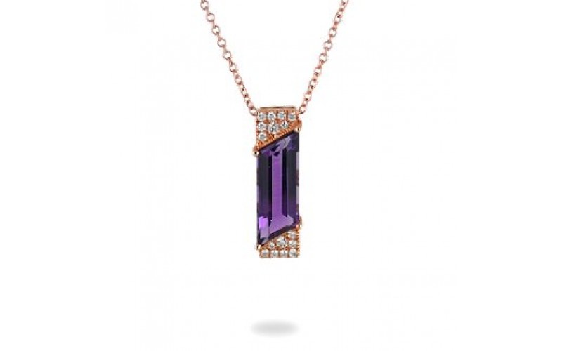 14K Rose Gold Amethyst With Diamond Necklace