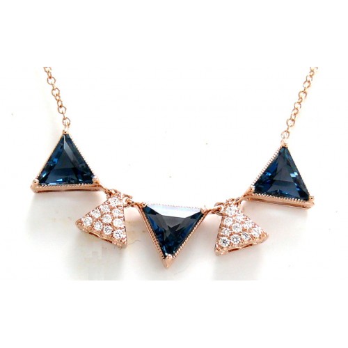 14K Rose Gold London Blue Topaz With Diamond Necklace