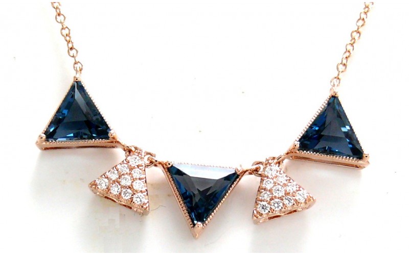 14K Rose Gold London Blue Topaz With Diamond Necklace