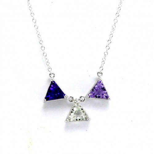 14K White Gold Multi- Color Gems Necklace