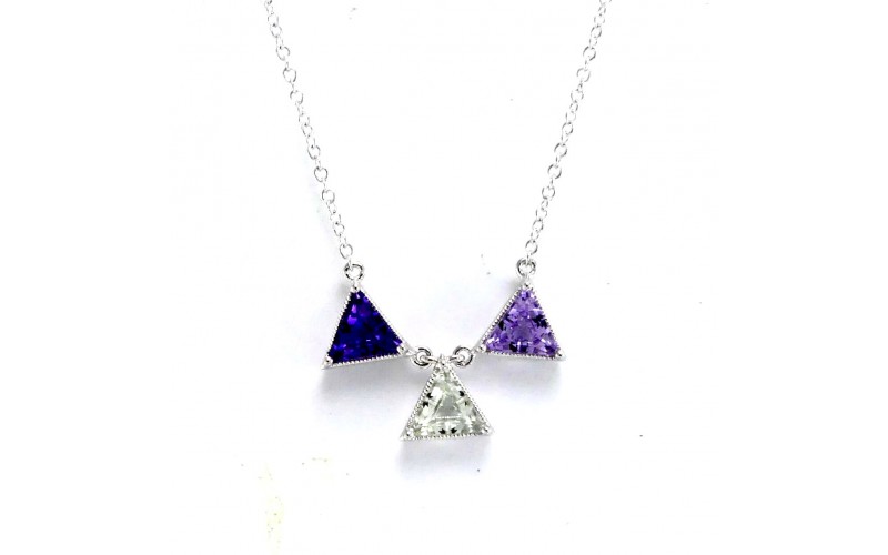 14K White Gold Multi- Color Gems Necklace