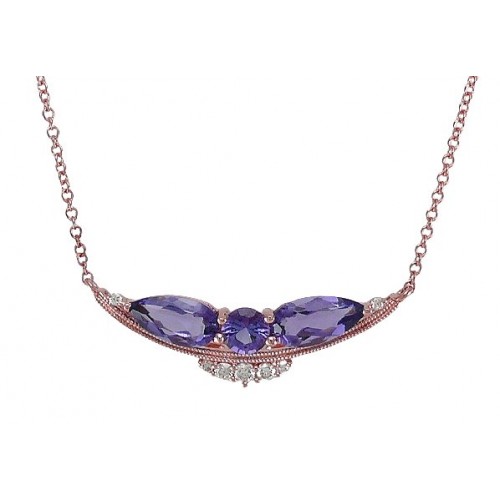 14K Rose Gold Amethyst With Diamond Necklace