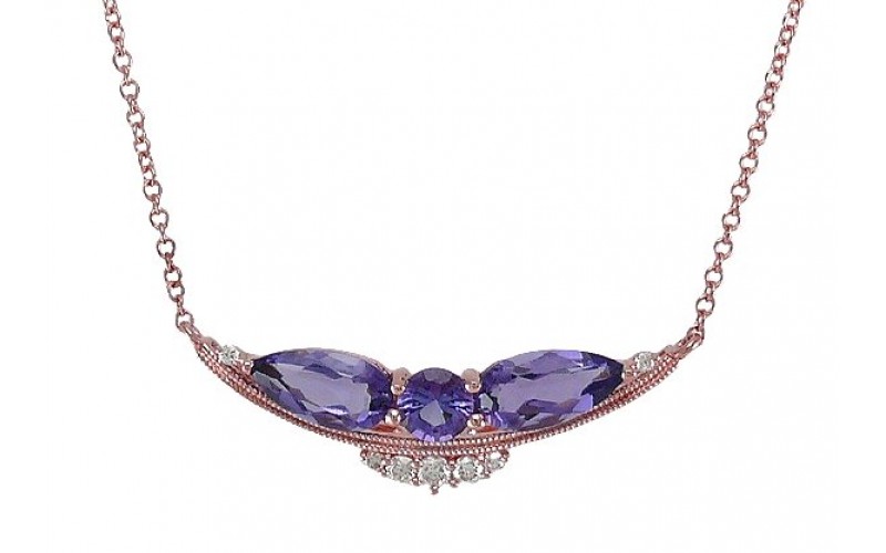 14K Rose Gold Amethyst With Diamond Necklace