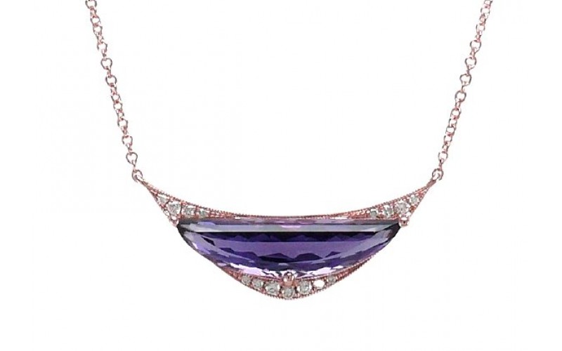 14K Rose Gold Amethyst With Diamond Necklace