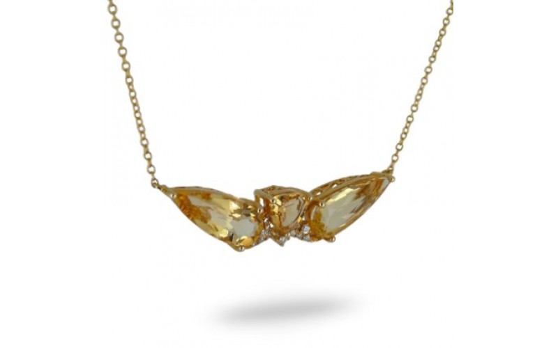 14K Yellow Gold Cirtine & Diamond Pendant With Chain