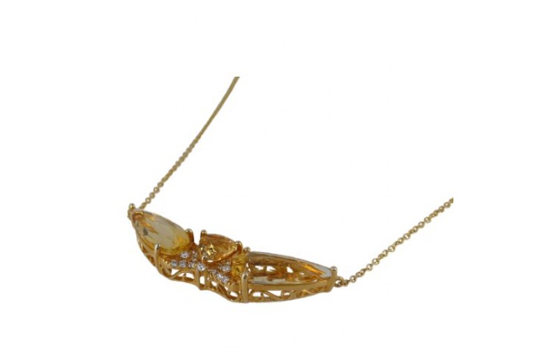 14K Yellow Gold Cirtine & Diamond Pendant With Chain