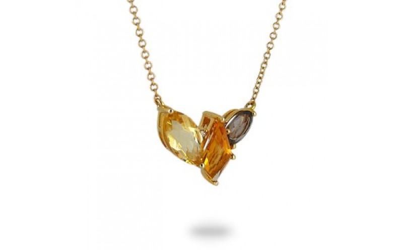 14K Yellow Gold Multi- Color Gems, Diamond Pendant With Chain