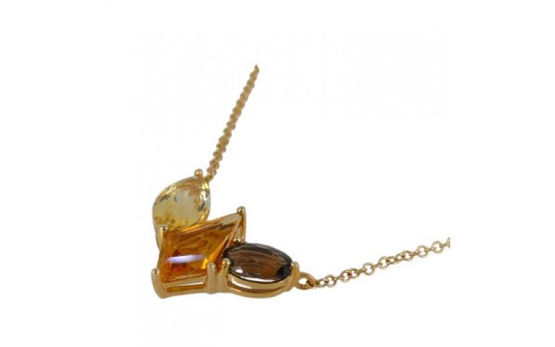 14K Yellow Gold Multi- Color Gems, Diamond Pendant With Chain