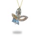 14K Yellow Gold Multi- Color Gems, Diamond Pendant With Chain