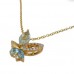 14K Yellow Gold Multi- Color Gems, Diamond Pendant With Chain