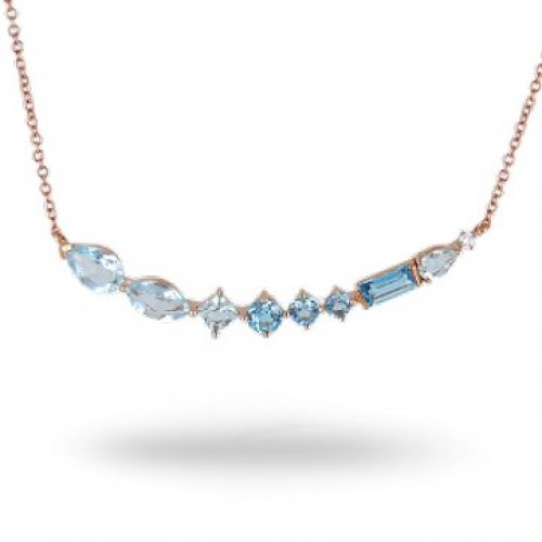 14K Rose Gold Multi- Color Gems, Diamond Pendant With Chain