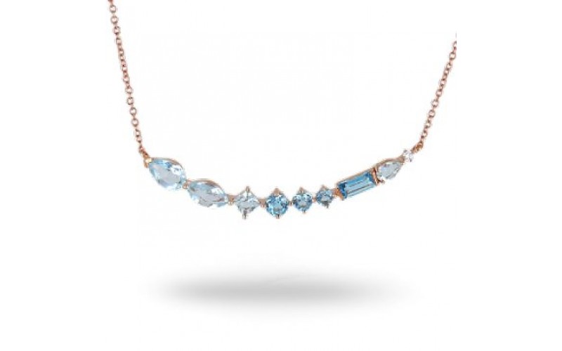 14K Rose Gold Multi- Color Gems, Diamond Pendant With Chain