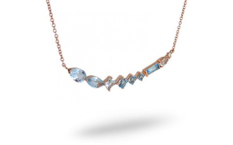 14K Rose Gold Multi- Color Gems, Diamond Pendant With Chain