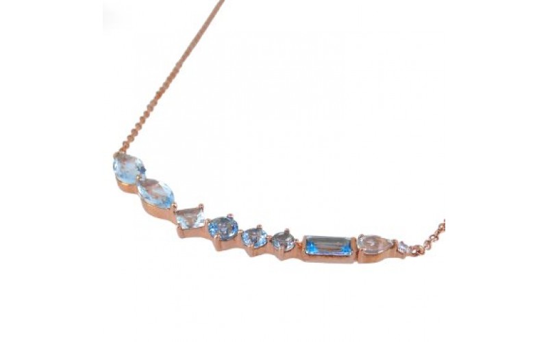 14K Rose Gold Multi- Color Gems, Diamond Pendant With Chain