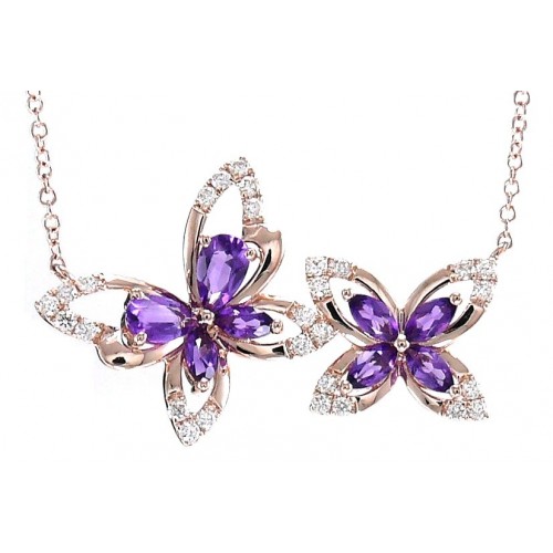 14K Rose Gold Amethyst With Diamond Necklace