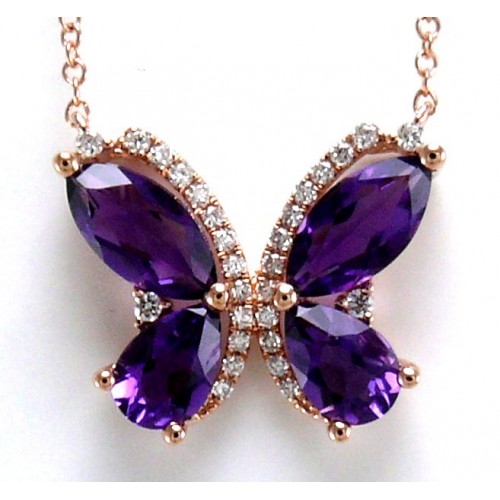 14K Rose Gold Amethyst With Diamond Necklace