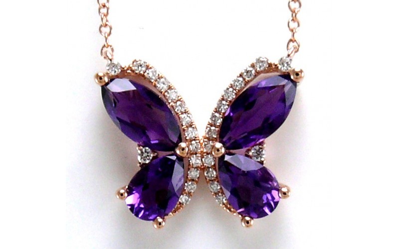 14K Rose Gold Amethyst With Diamond Necklace