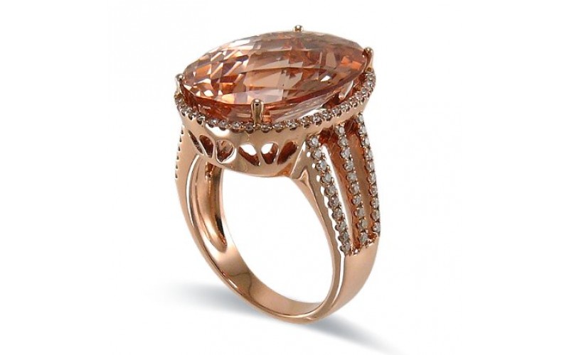 14K Rose Gold MorganiteWith Diamond Ring