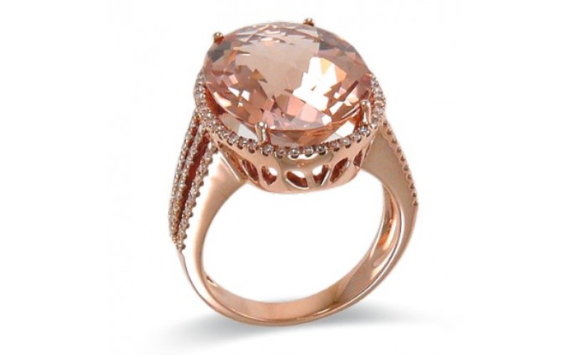 14K Rose Gold MorganiteWith Diamond Ring