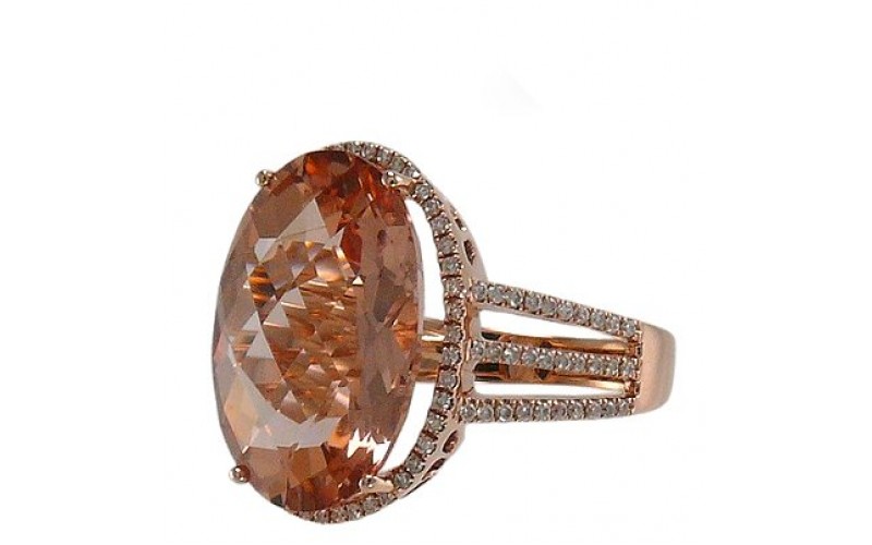 14K Rose Gold MorganiteWith Diamond Ring