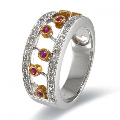 14K Yellow & White Gold Ruby With Diamond Ring