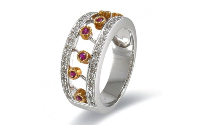 14K Yellow & White Gold Ruby With Diamond Ring