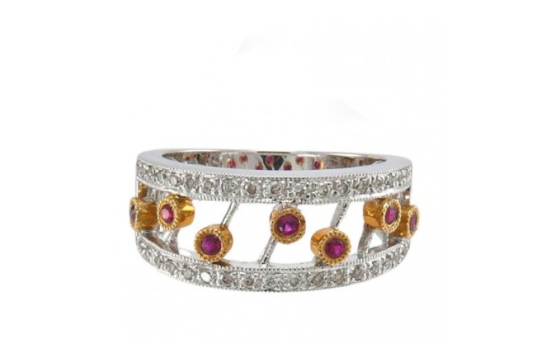 14K Yellow & White Gold Ruby With Diamond Ring