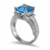 14K White Gold Blue Topaz With Diamond Ring