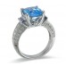 14K White Gold Blue Topaz With Diamond Ring