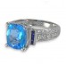 14K White Gold Blue Topaz With Diamond Ring