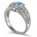 14K White Gold Blue Topaz With Diamond Ring