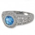 14K White Gold Blue Topaz With Diamond Ring