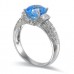 14K White Gold Blue Topaz With Diamond Ring