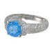 14K White Gold Blue Topaz With Diamond Ring