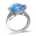 14K White Gold Blue Topaz With Diamond Ring