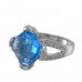 14K White Gold Blue Topaz With Diamond Ring