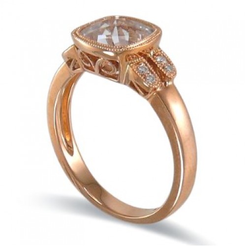 14K Rose Gold White Quartz With Diamond Ring