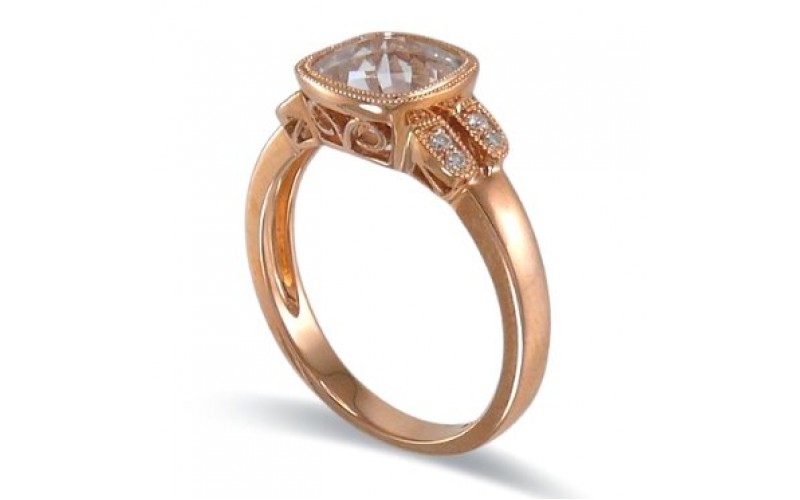 14K Rose Gold White Quartz With Diamond Ring