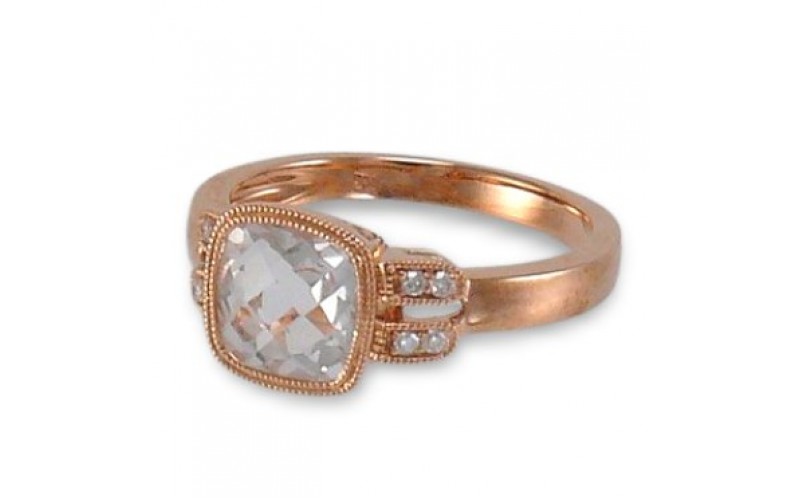 14K Rose Gold White Quartz With Diamond Ring
