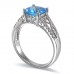 14K White Gold Blue Topaz With Diamond Ring